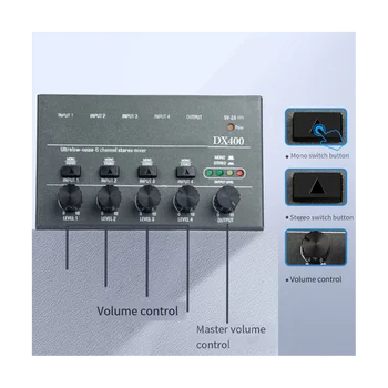 4-kanalni linearni mini pojačala glasnoću Аудиомикшеры s mono-stereo mini mikser zvuka za pojedine pjesme