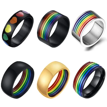Par prstenova Prelijeva Prsten za Angažman na prst, Udata Za LGBT ljubitelje, Grupa lezbijki i homoseksualaca, Šareni prsten od nehrđajućeg čelika