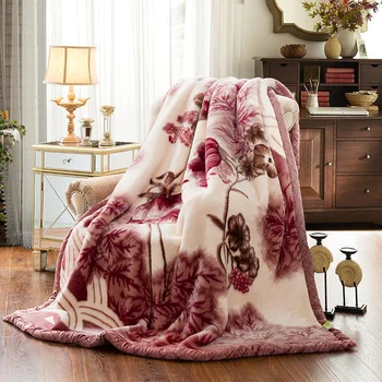 Super Soft Рашелевое pokrivač od Kravlja koža s Cvjetnim ispis, dupli sloj Bračni krevet Kraljevske veličine, Debele i Tople Zimske deke Норковые
