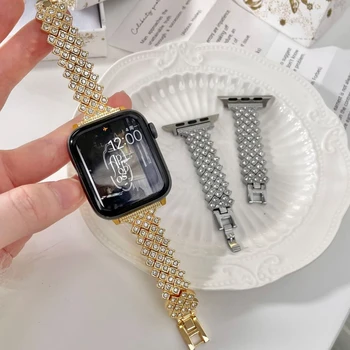 Metalni Čelika Remen Za Apple Watch Serije 8 7 6 SE 5 45 mm 44 mm 42 mm INS Sjajna Diamond Narukvica iWatch Ultra 49 mm 41 mm 40 mm 38 mm