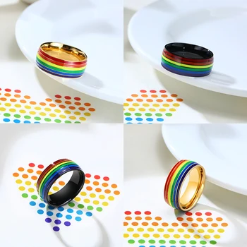 Par prstenova Prelijeva Prsten za Angažman na prst, Udata Za LGBT ljubitelje, Grupa lezbijki i homoseksualaca, Šareni prsten od nehrđajućeg čelika