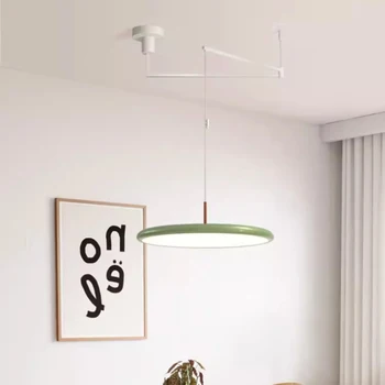 Luster za stolom u skandinavskom stilu, led žarulja u boji s diskom, moderan minimalistički dekor za dom, stol, pokretna luster s dugim ramena