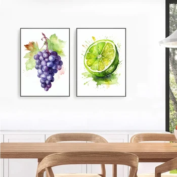 Voće akvarel Plakata i grafika Voće, Dinja, Kivi Limeta Slika na platnu Zidno slikarstvo kuhinje i blagovaonice doma dekor