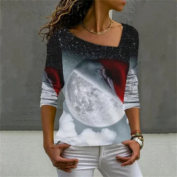Ženska t-Shirt Elegantna Nova Božićna Digitalni 3D Print Dizajn Casual Proljeće i Jesen Dugih Rukava I Okruglog izreza Ženska Odjeća Rastezanje
