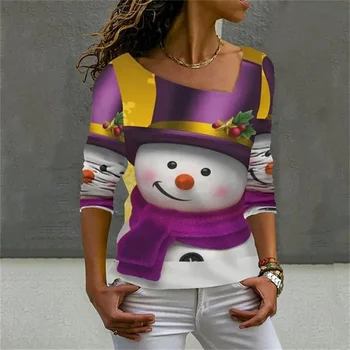 Ženska t-Shirt Elegantna Nova Božićna Digitalni 3D Print Dizajn Casual Proljeće i Jesen Dugih Rukava I Okruglog izreza Ženska Odjeća Rastezanje